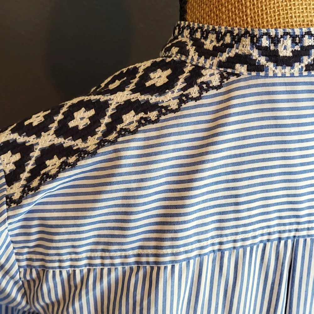 J Crew XSmall Cotton Striped Shirt Dress Blue/White
